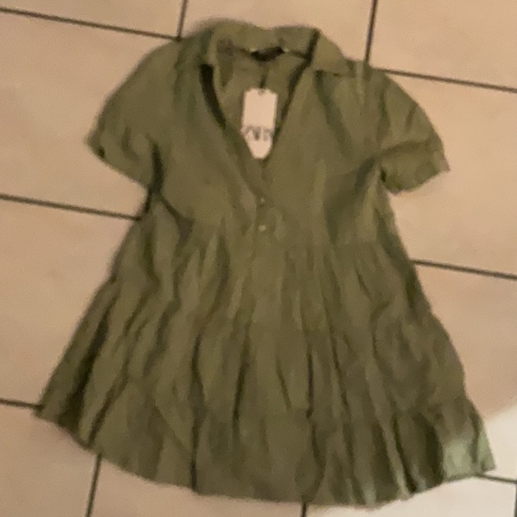 ZARA NWT linen Blend Green Dress - Picture 6 of 6